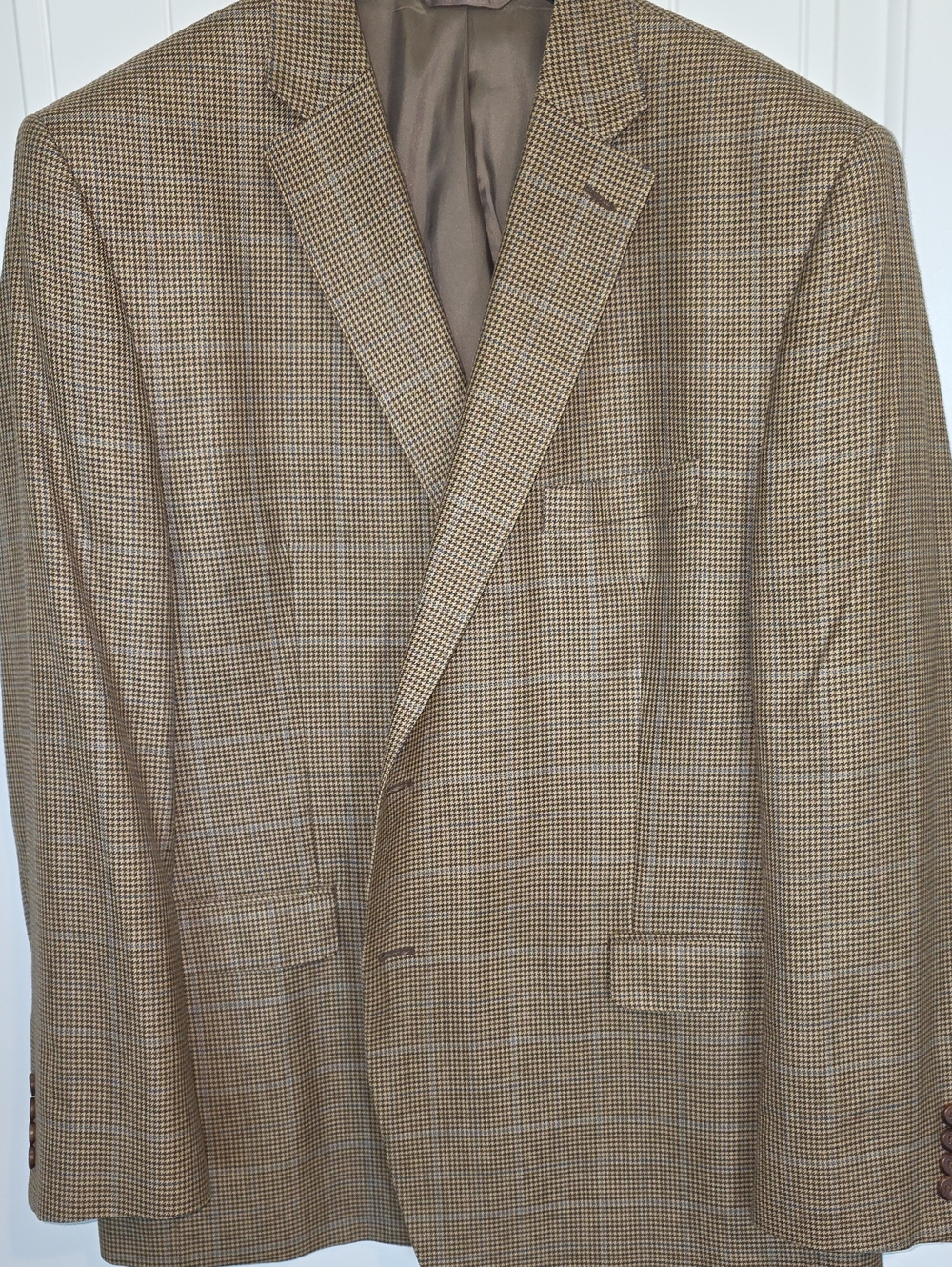 52% Silk Lauren Ralph Lauren Tan and Brown Glen Plaid Sport Coat